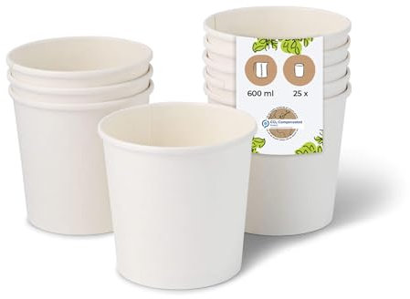 BIOZOYG Suppenbecher to go 25 Stück 600 ml / 24 oz, Ø 115 mm, weiß Suppenschüsseln Einweg - Einweggeschirr - Alternative zur Plastikschüssel - To go Becher, Suppe, Soup Bowl