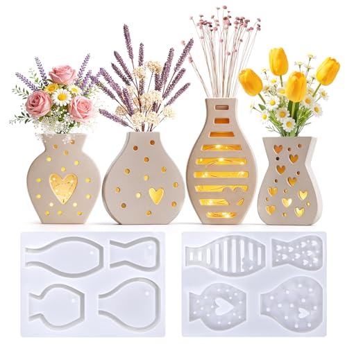 Set di 4 Stampi in Silicone Mini Vaso da Fiori, Stampo Silicone Vaso Forale, Stampi Resina Epossidica per Vasi di Fiori, Vasi di Piante e Decorazioni per la Casa, Composizione Floreale fai da te
