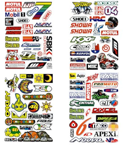 HSKRKOW 100 Pezzi Adesivi Moto, Sticker Motorsport Adesivi Auto Sport Adesivi Per Moto Cross Kit Moto Adesivi Per Decalcomanie Per Moto Skateboard Auto Caschi Per Scooter E Moto Da Cross