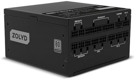 Zolyd PM1000 - Fuente Alimentación Modular PC ATX 3.1 1000W, 80+ Platinum, 90% Eficiencia, Sistema Digital APFC, Ventilador FDB 140mm, Fanless Mode, Condensadores japoneses, PCI Express 5.0 - Negro