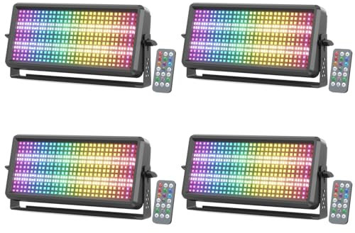 150W Lumière de Fond Stroboscopique Thunderbolt avec Télécommande, 270 RGB + 180 Blanc LEDs Éclairage Lumières de Scène pour DJ Discothèque Fete Effets Performances, 4 pièce