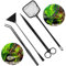 Kit de herramientas 4 en 1, tijeras curvadas, pinzas, espátula de arena y red de peces para el cuidado de plantas de acuario y mantenimiento de tanques