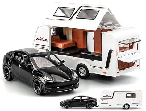 YRXIAO Metall-Automodelle bausatz 1 32 Für Tesla Modely Automodell Legierung Simulation Anhänger RV Spielzeugauto Modellsammlung Ornamente Für Wohndekorationen(Black)