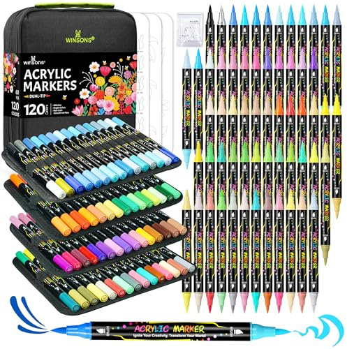 WINSONS Marqueur Acrylique 120 Couleurs, Non Toxique, Vives Pour Art