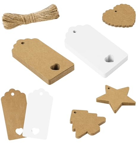 Flintronic Etichette da regalo, 60 Pezzi | Etichette in Carta Kraft Set, con 10M Spago in Juta, per Matrimoni,Compleanni,San Valentino e Artigianato