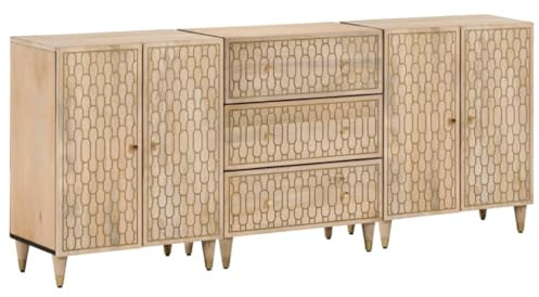 vidaXL Beistellschränke 3 STK., Sideboard mit Stauraum, Mehrzweckschrank Kommode für Wohnzimmer, Anrichte Schrank Retro-Stil, Massivholz Mango