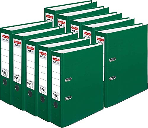 Herlitz Ordner maX.file protect A4 (mit Einsteckrückenschild) (8cm Breit, Grün, 10er Pack)