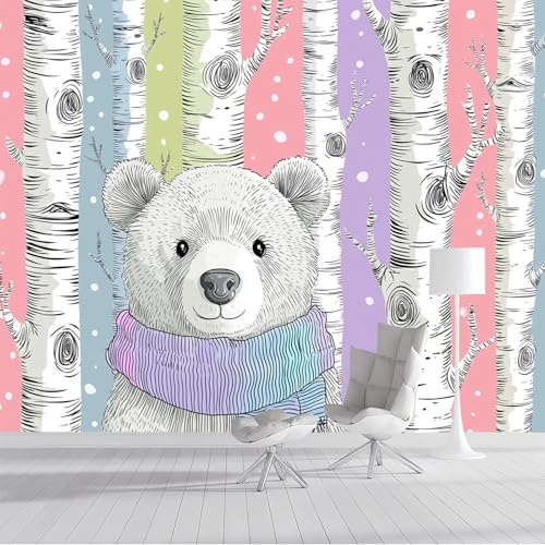 ZISTRCBAO Papier Peint Panoramique Ours Portant Une Écharpe Soie, 200x140cm Poster Geant Mural Animal À L'Aquarelle Pour Salon Chambre Restaurant Décoration Murale