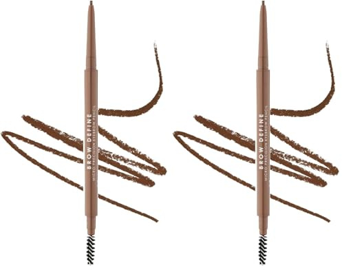 MUA Brow Define Micro Eyebrow Pencil with Brush, Mid Brown (Pack of 2) | For Medium to Dark Brunettes, Precision Angled Tip, Built-In Spoolie Brush, Vegan & Cruelty Free