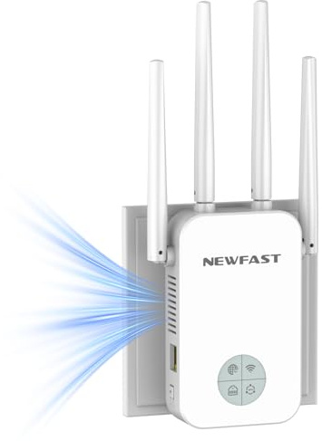 NEWFAST WLAN Verstärker,1200Mbit/s Dual Band WLAN Extender with WPS,4X Swivelling Antennes,Ethernet Port,WiFi Booster of Multiple Functions,WiFi Repeater Extender Compatible with All WLAN Devices