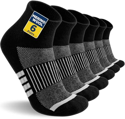 Niofind Merino Quarter Wandersocken Damen & Herren, 6 Paar, gepolstert | Wolle mit atmungsaktivem Mesh, Frotteesohle, nahtloser Spitze, Fußgewölbestütze sowie verstärkter Ferse und Spitze