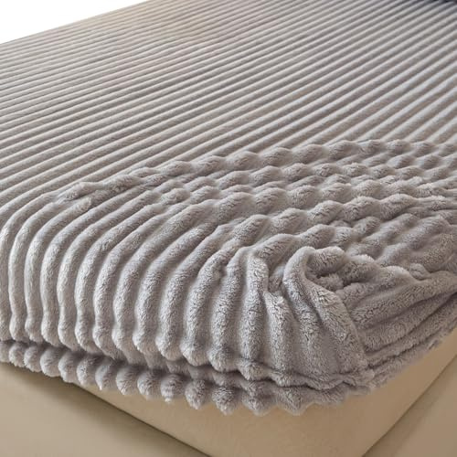 Plüsch Spannbettlaken Cord Bettlaken Winter Leintuch Flauschig Bettbezug Warm Spannbetttücher Spannleintuch Spannbetttuch(Light Gray,90x200cm)