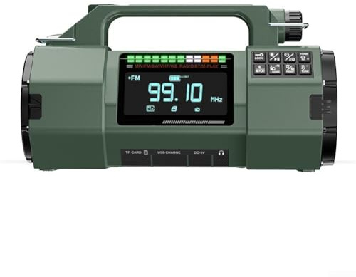 Radio pronta per interruzioni di corrente, con radio FM AM e sintonizzazione a onde corte, torcia a LED, luce rossa, altoparlante e manovella meccanica, ricarica solare (verde)