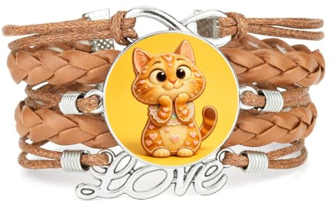 Cookies Cat Seilriemen, Verstellbares Lederarmband Mit Geflochtener Struktu | Mehlschicht,Armband,Handgefertigt,Geschenk,Bangle,Accessoire,Freundin,Liebhaber,Ethnisch,Freundschaft,Geburtstag,Weihnachten