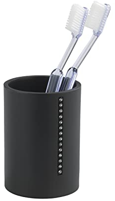 WENKO Zahnputzbecher Diamond Schwarz - Zahnbürstenhalter für Zahnbürste und Zahnpasta, mit Strass-Steinen, Polyresin, 7.3 x 10 x 7.3 cm, Schwarz