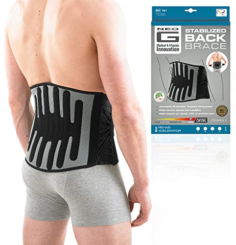 Neo-G Back Support RX Stabilized with Power Straps and Adjustable Lacing System – Back Brace for Lower Back Pain Relief, Muscle Spasm, Strains, Arthritis, Rehabilitation (XL)