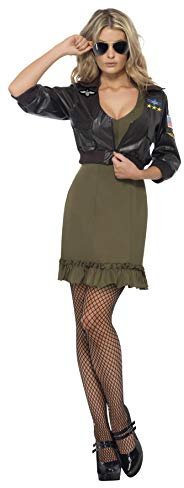 Smiffys, Damen Sexy Top Gun Kostüm, Kleid und Bomber Jacke, Top Gun, Größe: 44-46, 39449
