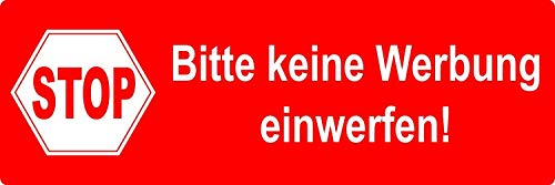 5er Aufkleber-Set Stop Bitte keine Werbung einwerfen! I 9 x 3 cm I Gegen Reklame im Briefkasten I in rot I wetterfest I hin018