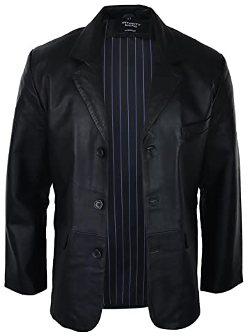 Mens Real Leather Jacket Black Smart Casual Classic Blazer Retro Vintage