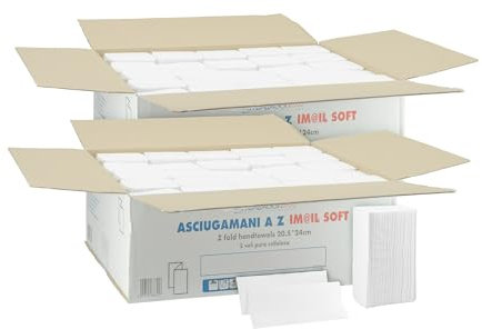 IMBALLAGGI 2000 - Asciugamani Monouso Carta Usa e Getta Piegate a Z, 2x3750 Pezzi, Pura Cellulosa 2 Veli Morbidi Assorbenti, Salviette Dispenser Universale, Carta Mani Foglio Aperto 24x21cm (tot 7500)