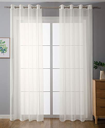 2er-Pack Ösen Gardinen Transparent Vorhang Set Wohnzimmer Voile Ösenvorhang Bleibandabschluß HxB 245x140 cm Creme, 203322