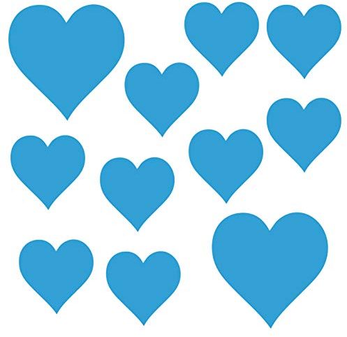 kleb-Drauf® | 11 Herzen | Hellblau - glänzend | Wandtattoo Wandaufkleber Wandsticker Aufkleber Sticker | Wohnzimmer Schlafzimmer Kinderzimmer Küche Bad | Deko Wände Glas Fenster Tür Fliese