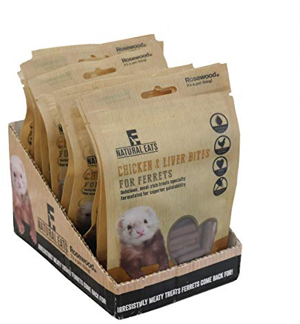 Rosewood Natural Eats Chicken & Liver Ferret Bites – Natural Protein-Rich Ferret Treats – Healthy Ferret Snacks with Real Meat and Taurine, No Added Salt (Case of 12 x 50g Packs)
