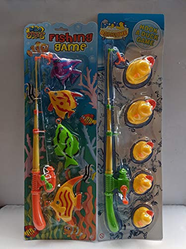 2 x Hook A Fish & Hook A duck Kids Bath Time Fishing Game Summer Pool 47cm Rod
