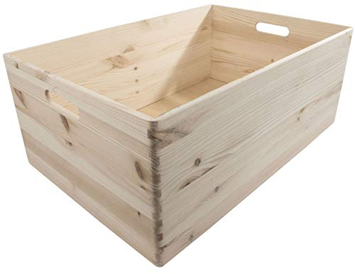 WooDeeDoo Extra Large Deep Wooden Storage Crate Box – Stackable Unfinished Pine Open-Top Container for Toys Craft Supplies Home Organisation Pantry Utility Shelves Workshop – 59.5x39.5x23.5cm