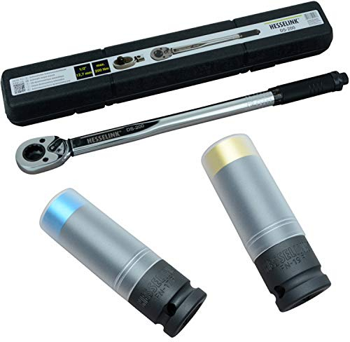 Hesselink DS-200 Drehmomentschlüssel 40-200 Nm I + 2er Set FN-P Serie Kraft Steckschlüssel SW 17 + 19 mm I ideal für den Reifenwechsel/Räderwechsel am PKW I mit 1/2 Umschaltknarre