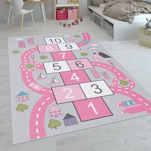 Paco Home Tappeti da gioco a pelo corto colorati per camerette dei bambini con diversi motivi, Dimensione:80x150 cm, Colore:Pink 2