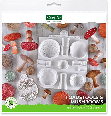 Katy Sue Moulds Silikonform für Kuchendekoration & Basteln von Fliegenpilzen und Pilzen in 5 Größen und Stilen (Kappen, Stiele und Kiemenstruktur)