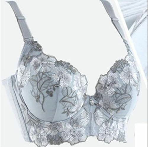 Thick Padded Add 2 Cups Bra Women Push-up Brassiere Deep V Lace Underwire Bras D (32B,Gray)