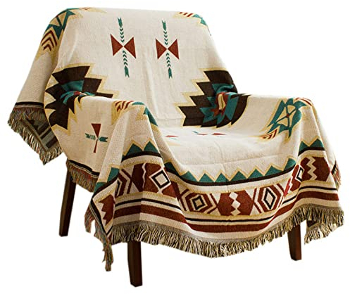 Zibaobeter Aztec Navajo Wurfdecke Böhmische Tribal Ethnische Geometrische Musterdecke Mit Quasten Geeignet Für Sofa/Bett/Outdoor (150x210cm/59x82.6in)