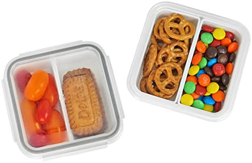 carrotez 2 Compartment Snack Containers, Small Food Storage Containers, Small Snack containers with Airtight lids for Mini Fridge, Stackable, Reusable, 2 PACK