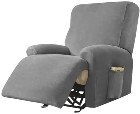 AQIGR Relaxsessel Bezug Stretch Samt Stretchhusse für Relaxsessel Sesselbezug 4-teiliges Set Elastischer Antirutsch Husse für Fernsehsessel Liege Sessel (Color : Gray)