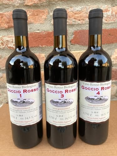 Confezione assaggio 3 bottiglie miste Goccio Rosso - Vino rosso bio senza solfiti aggiunti - non filtrato - vegano - 0,75 l - dal produttore al consumatore