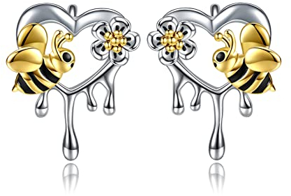 Bienen Ohrringe für Damen 925 Sterling Silber Honig mit Bienen Herz Ohrstecker Bienen Stock und Bienenblume Ohrringe für Damen Teenager Mädchen