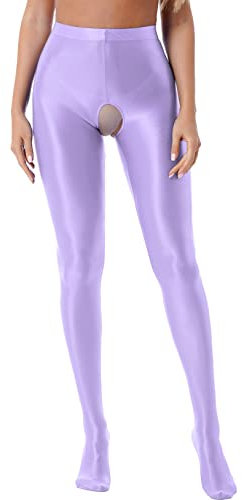 Freebily Collant Cavallo Aperto Bretelle Lucidi Calze Donna Sexy Calzamaglie Elasticizzati Leggings Sexy Lingerie Hot Stockings Vita Alta Solido Colore Leggins Pantaloni Estivi Viola Chiaro M