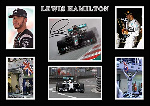 Von Lewis Hamilton signiertes A4 Montage Fotodruck, vorgedruckte Signatur, Formel 1 Autogramm, Geschenk, Wandbild