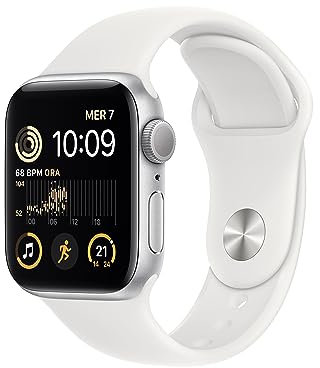 Apple Watch SE (2ª gen.) (GPS, 40mm) Smartwatch con cassa in alluminio color argento con Cinturino Sport bianco - Regular. Fitness tracker, monitoraggio del sonno, Rilevamento incidenti