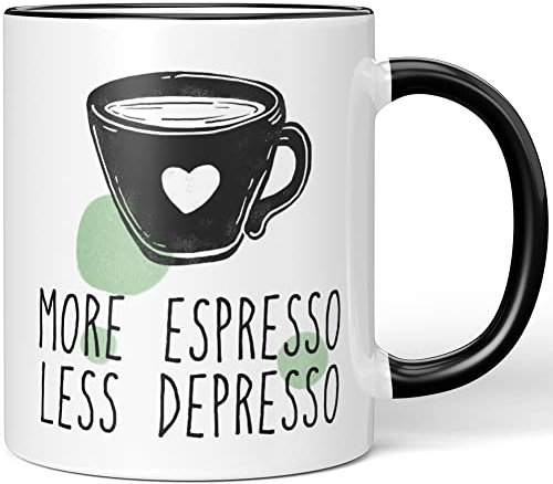 JUNIWORDS Tasse, More Espresso Less Depresso, Schwarz (1008263)