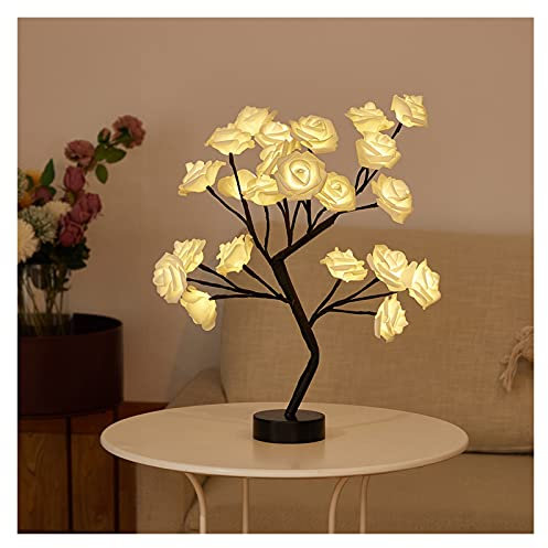 Desk Lamp LED Orchid Rose Flower Tree Light Fairy Bonsai Table Ornament Lamp (Lampshade Color : Rose Black)