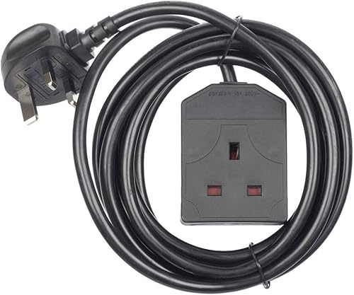 ShaniTech 1 Way Gang Power Mains Extension Lead Cable, 3M Metre, UK 3-Pin Plug, 13A Rated - Black