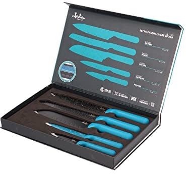 Jata HACC4503 - Cuchillos Cocina, Juego Cuchillos Cocina 5 piezas con caja magnética, Cuchillos de Acero, Mango de polipropileno, Fácil limpieza, Recubrimiento antiadherente