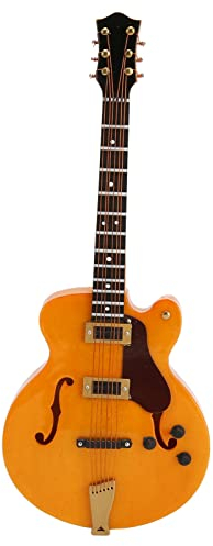 Mini-E-Gitarren-Modell, Holz-Miniatur-Gold-Hohl-E-Gitarren-Modell mit Ständer Mini-Musikinstrumenten-Modell 7,1 Zoll