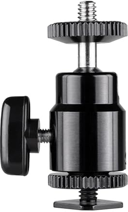 Walimex pro Premium Mini Stativkopf Kugelkopf mit 1/4 Blitzschuhadapter, 360° Drehbar Ball Head mit Hot Shoe Adapter für Kameras, LED Licht, Mikrofone, 1,5 kg Belastbarkeit