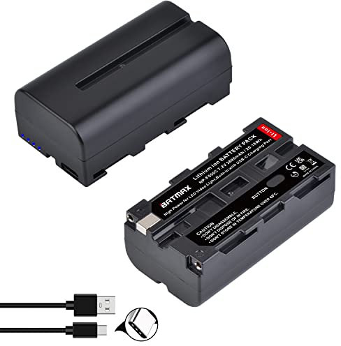 Batmax 2Pack 2800mah NP-F550 Rechargeable Battery with LED Indicator+Type-C Charging Port for LED Video Light NP-F550 F570 F960 F750 F770 F970 F930 Camcorde YONGNUO Godox