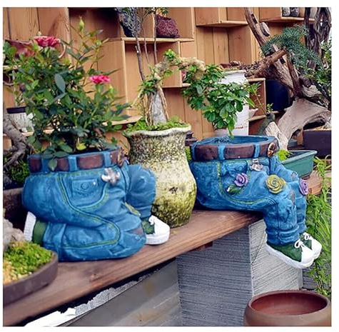 HOAZIACEHN Humor Jeanshose Gartendeko Blumentöpfe, Harz Ornament Jeans Kreativität Blumentopf Kunsthandwerk, Gartendeko Garten Statue Für Pflanzen,Gartenstatuen Ornamente Für Garten Terrasse (2PCS)