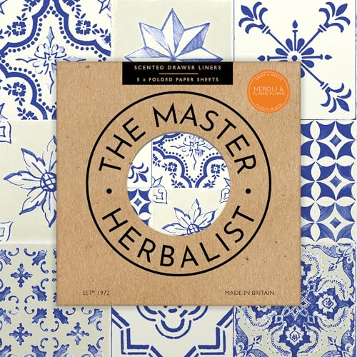 The Master Herbalist Duftende Schrankpapier mit Sandelholzduft im Gersten-Gingham-Design (gefaltet), Packung mit 5 Bögen, enthält ätherische Öle (Neroli & Ylang Ylang)